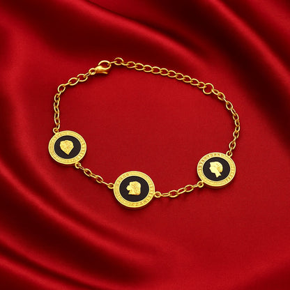 Men’s Gold-Plated Lion Emblem Bracelet – Black Enamel Chain