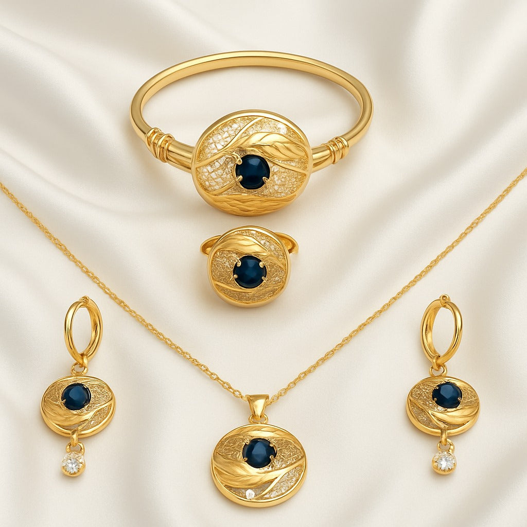 Luxury Blue Stone Gold-Plated Jewelry Set for Women