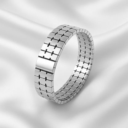 Classic Silver-Tone Grid Bracelet – Unisex Modern Design