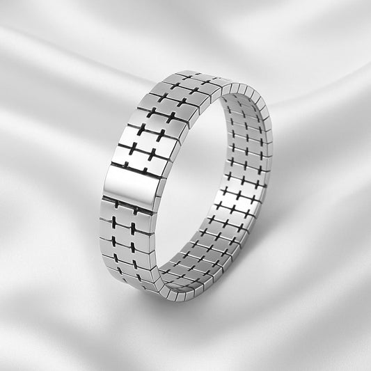 Classic Silver-Tone Grid Bracelet – Unisex Modern Design