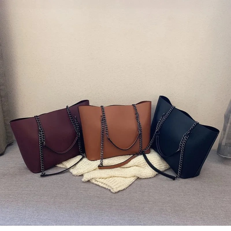 Elegant Chain Shoulder Tote Handbag – Premium PU Leather-AH-20
